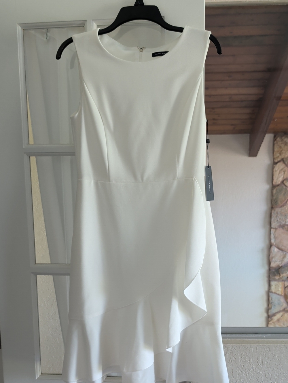 Tommy Hilfiger White Sleeveless Ruffle-Hem Mini Dress